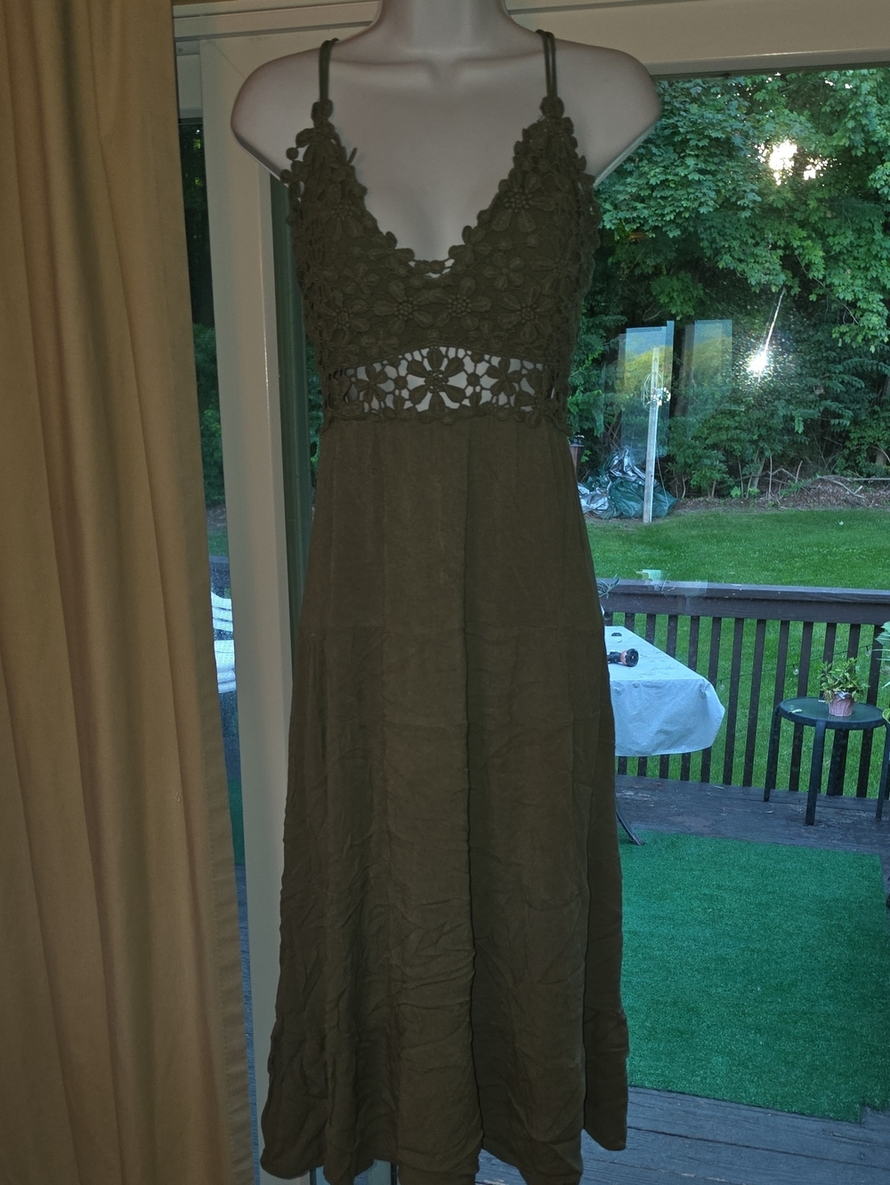 LA MIEL Olive Crochet-Detail Maxi Dress